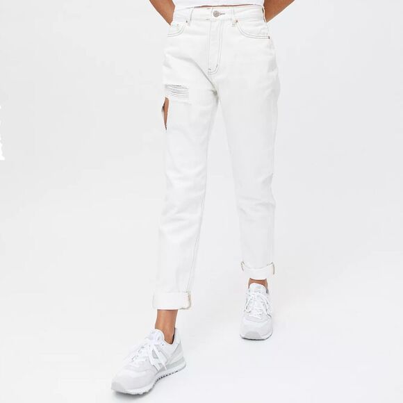 BDG Urban Outfitters High Rise Mom Jeans Distressed White Denim Tapered Leg 27 - Picture 1 of 16